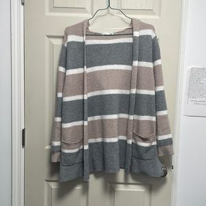 Pink, Gray, and White striped Cardigan